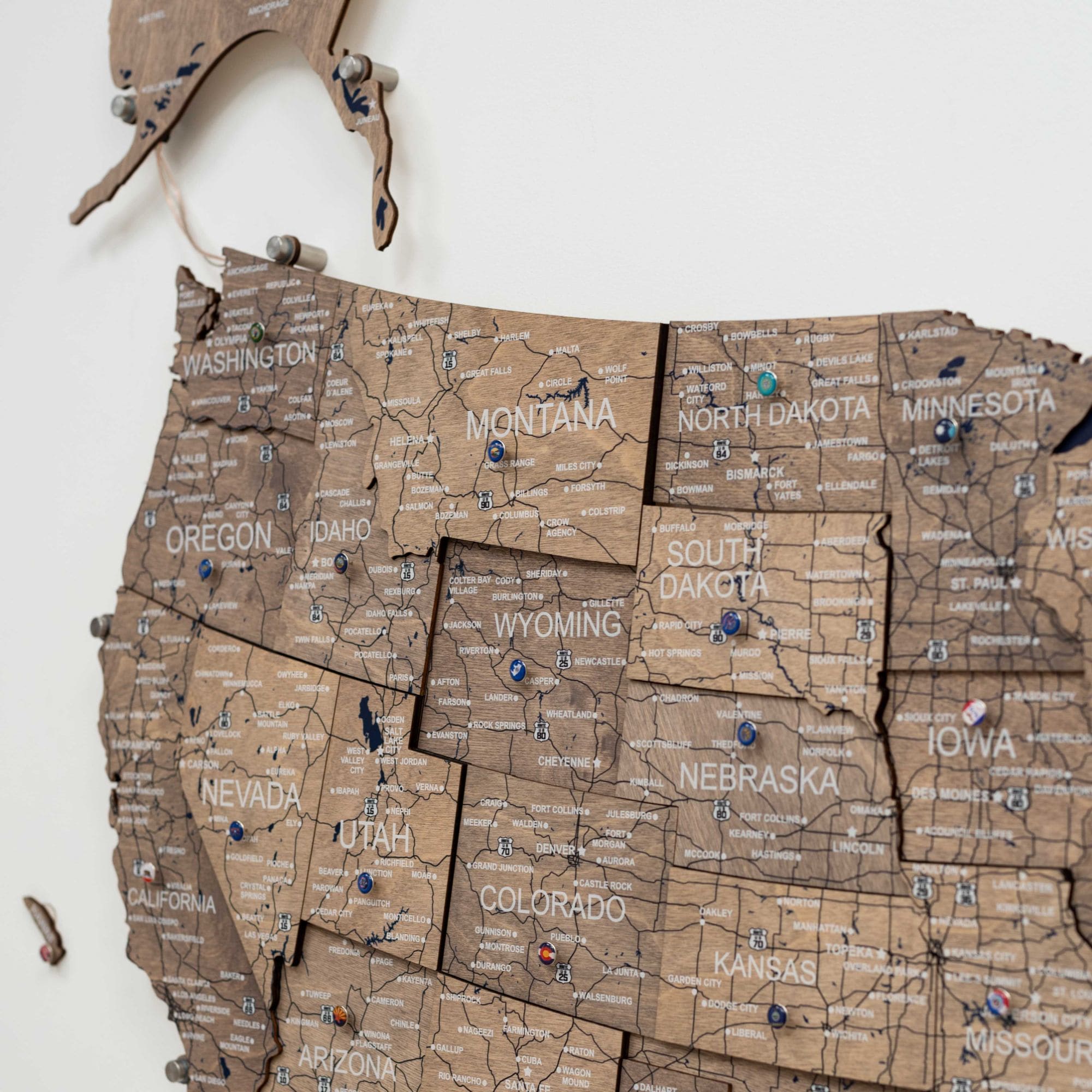 Wooden 3D LED Map of USA Terra - Earthy Laser-Cut Wall Decor