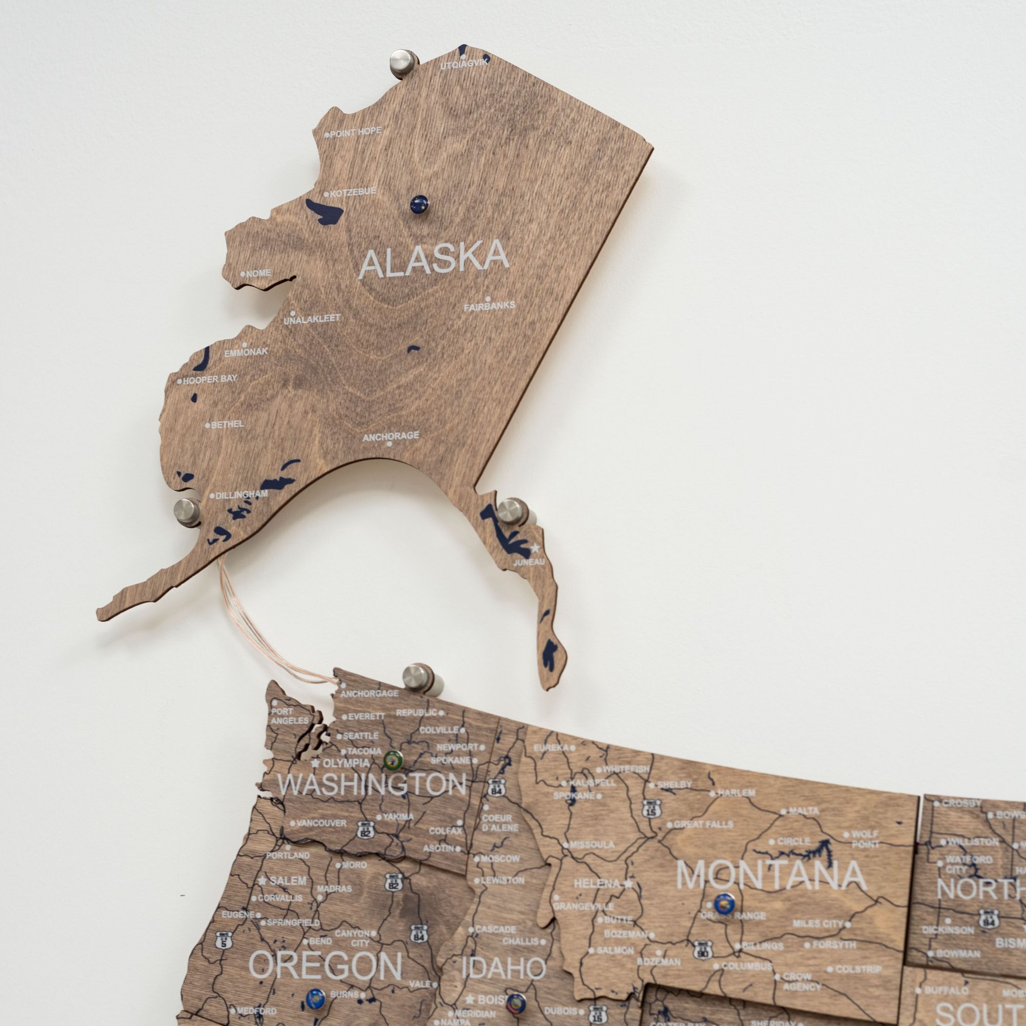 Wooden 3D LED Map of USA Terra - Earthy Laser-Cut Wall Decor