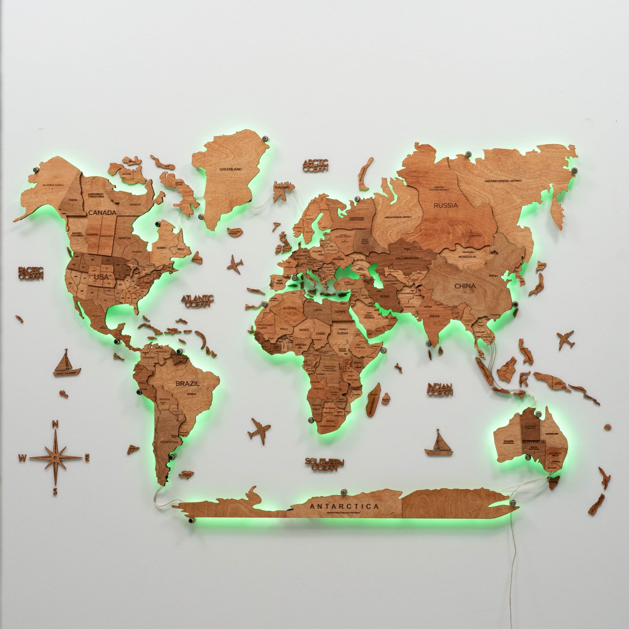 3D LED Wooden World Map 3.0 Oak Interactive Wall Art Decor