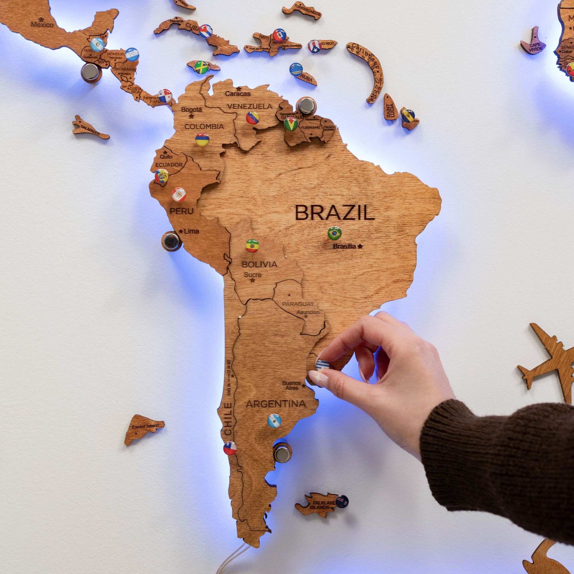 3D LED Wooden World Map 3.0 Oak Interactive Wall Art Decor