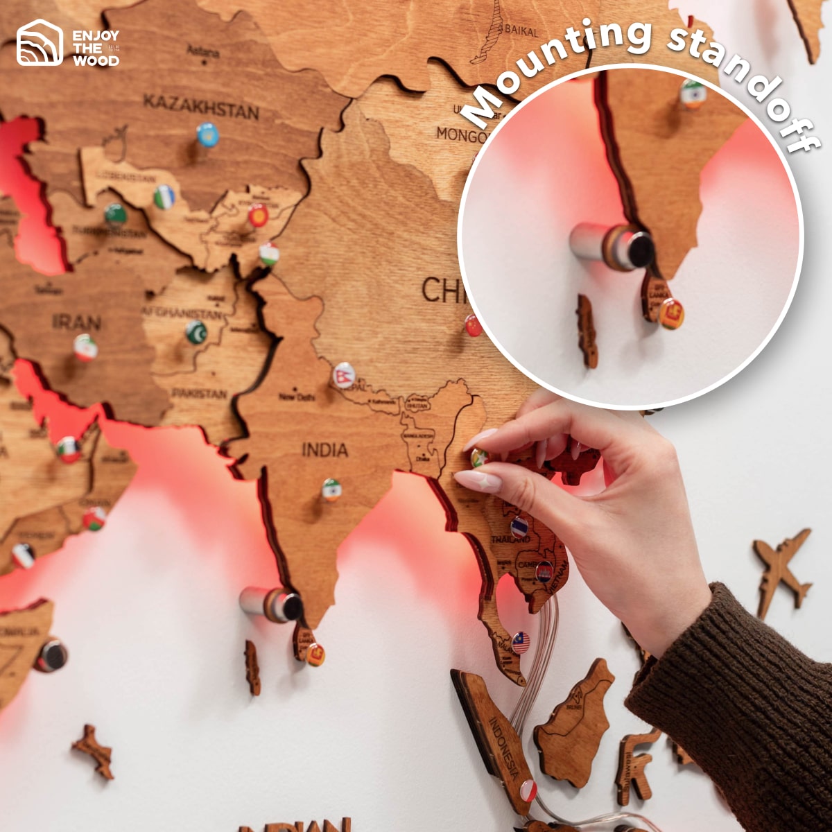 3D LED Wooden World Map 3.0 Oak Interactive Wall Art Decor