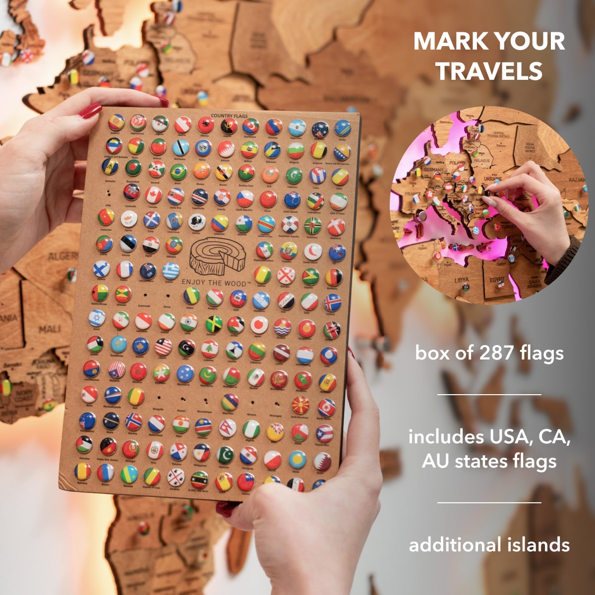3D LED Wooden World Map 3.0 Oak Interactive Wall Art Decor