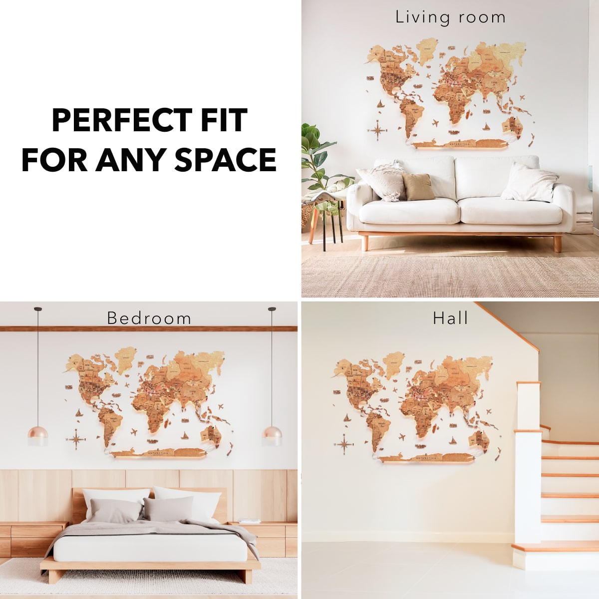 3D LED Wooden World Map 3.0 Oak Interactive Wall Art Decor
