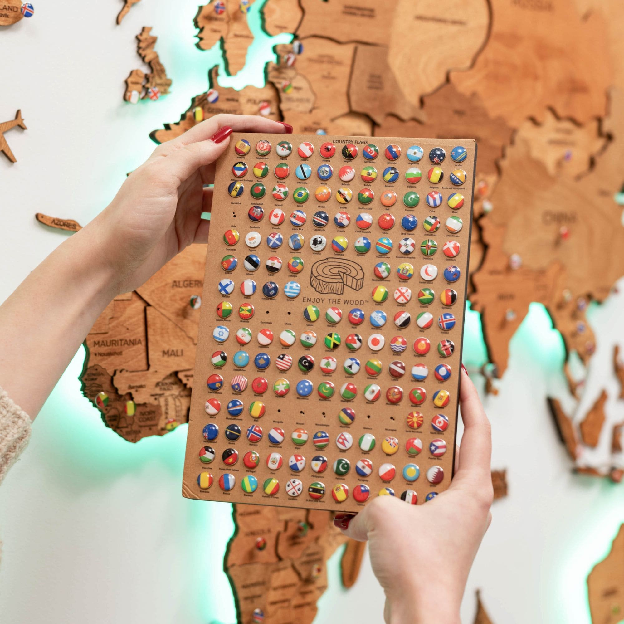 3D LED Wooden World Map 3.0 Oak Interactive Wall Art Decor