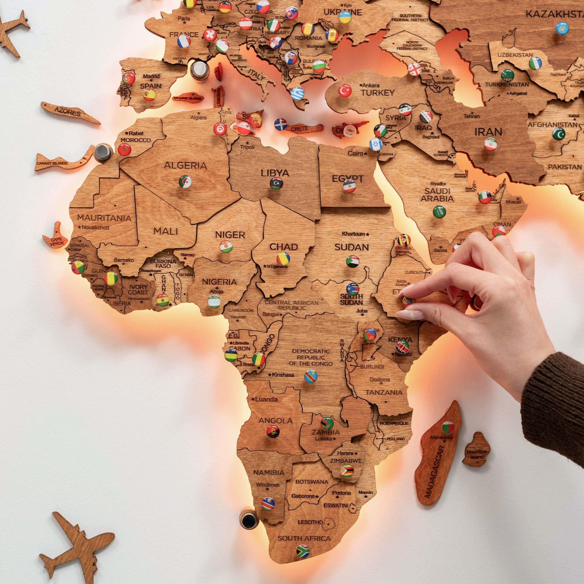 3D LED Wooden World Map 3.0 Oak Interactive Wall Art Decor