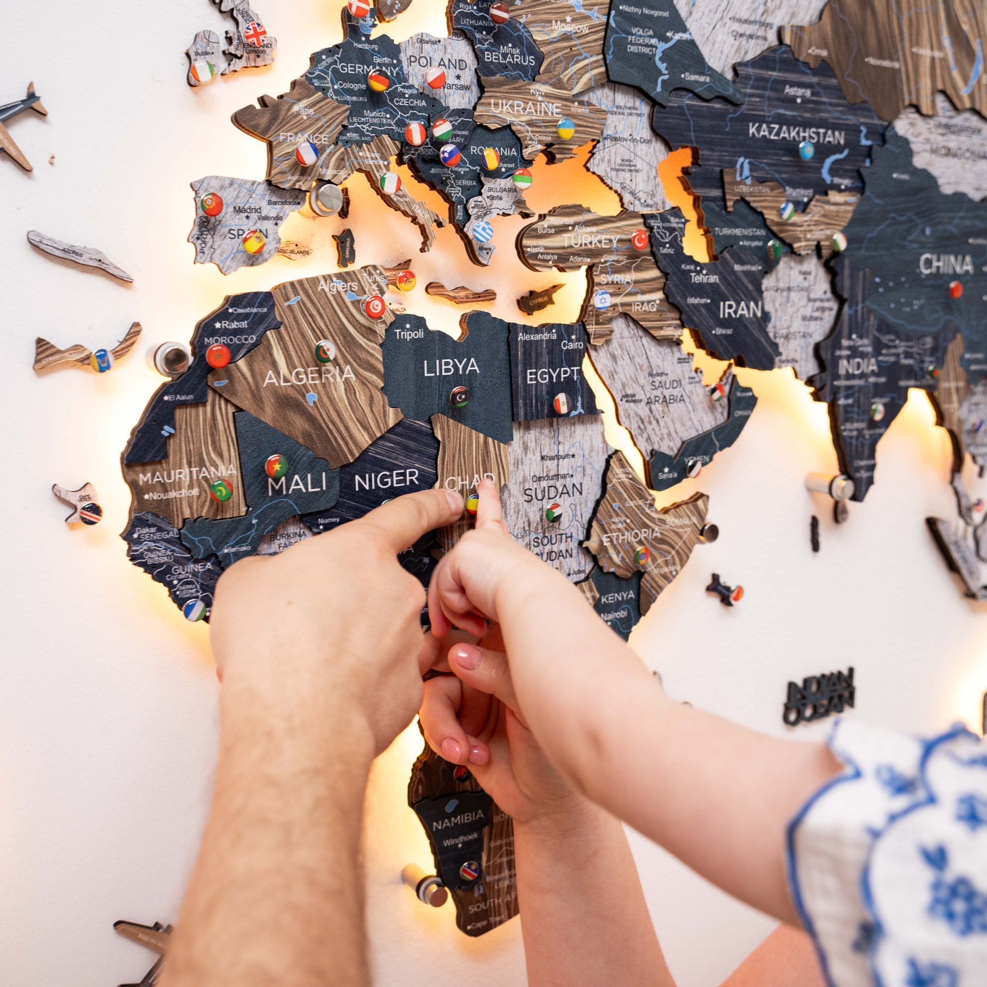 3D LED Mystery Wooden World Map 3.0 Interactive Wall Art