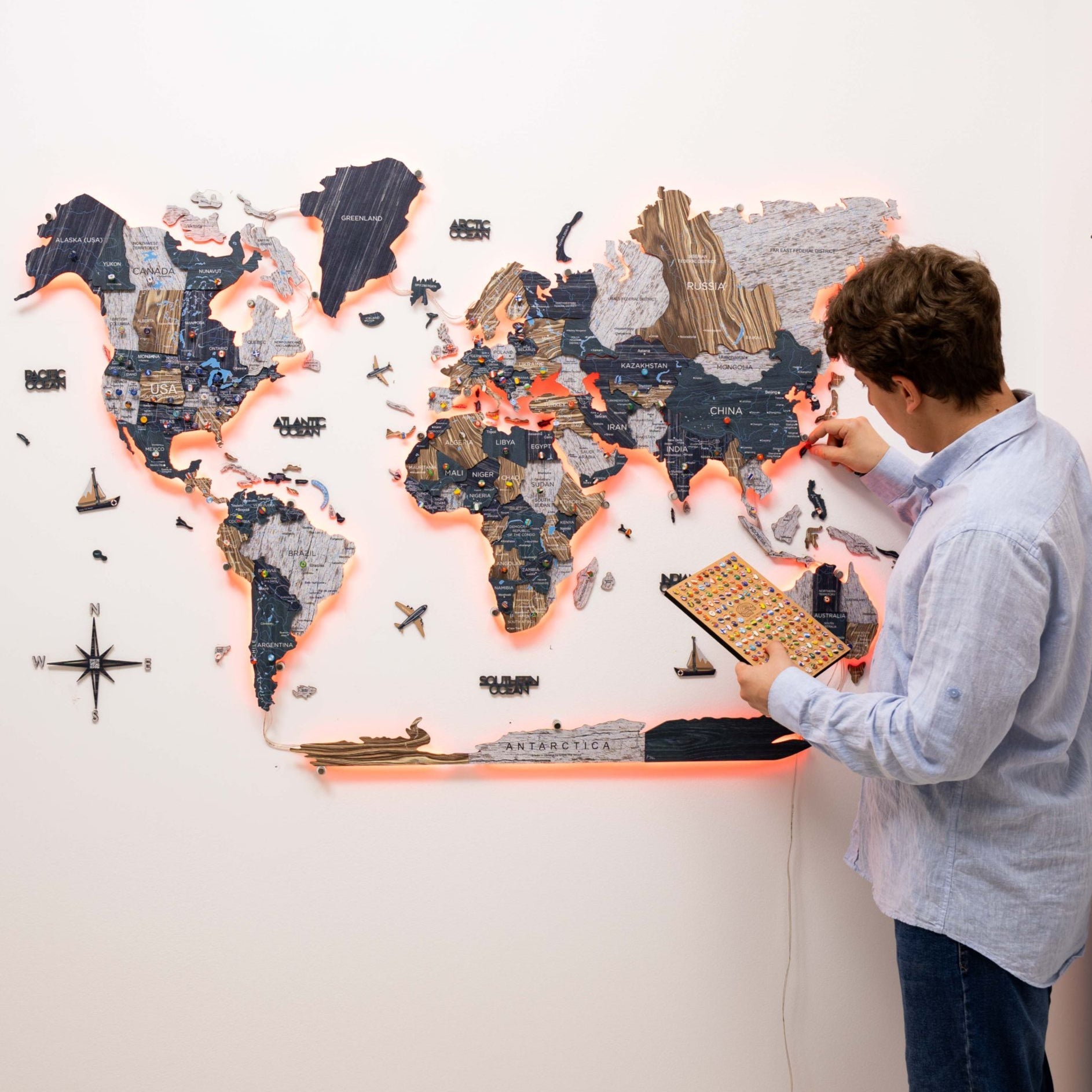 3D LED Mystery Wooden World Map 3.0 Interactive Wall Art