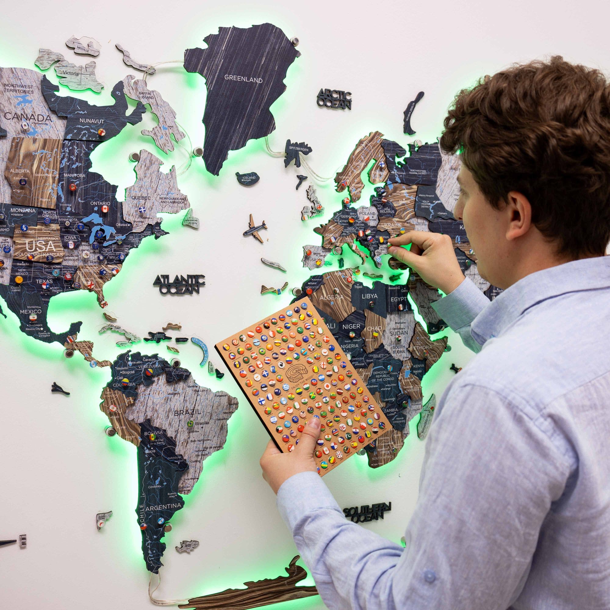 3D LED Mystery Wooden World Map 3.0 Interactive Wall Art