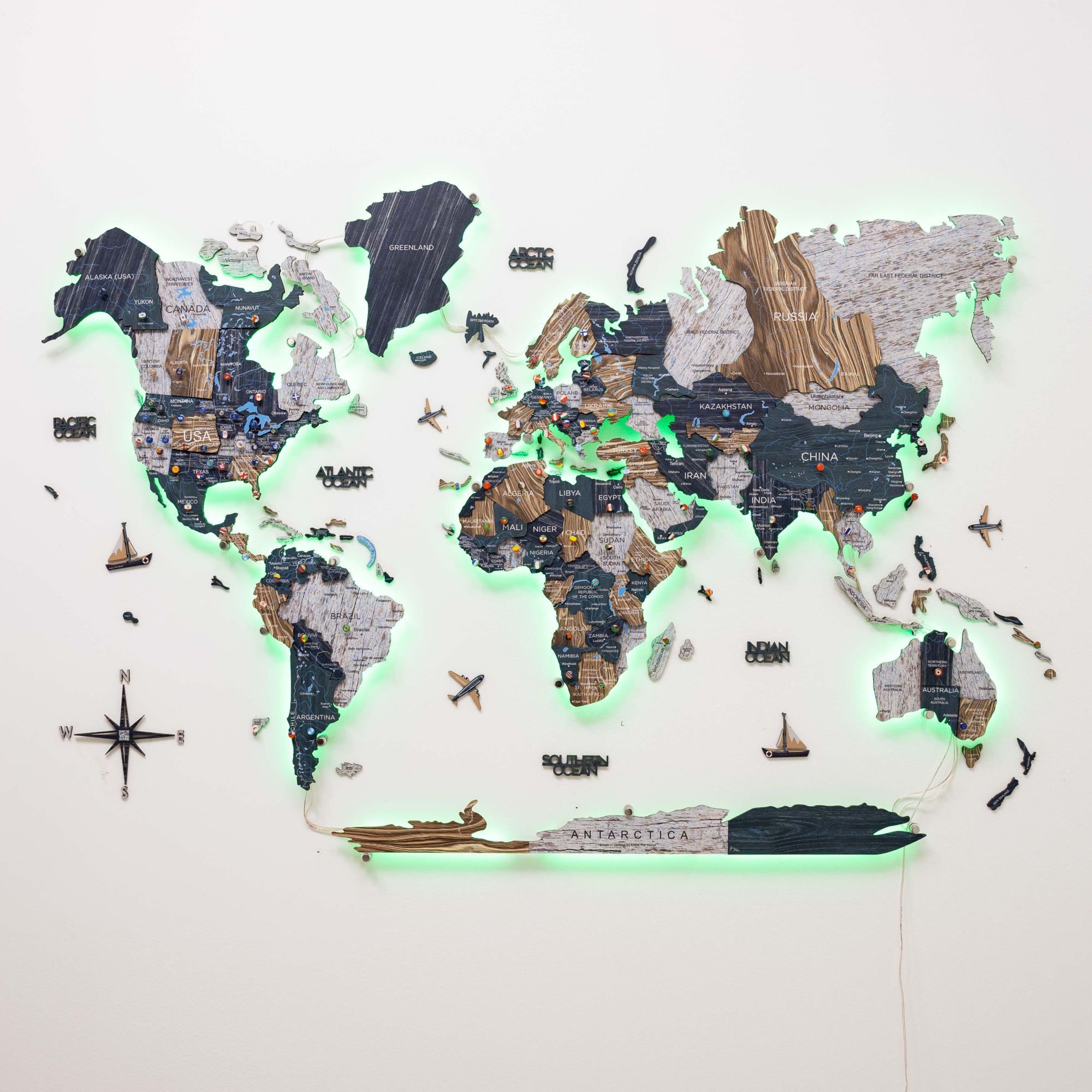 3D LED Mystery Wooden World Map 3.0 Interactive Wall Art