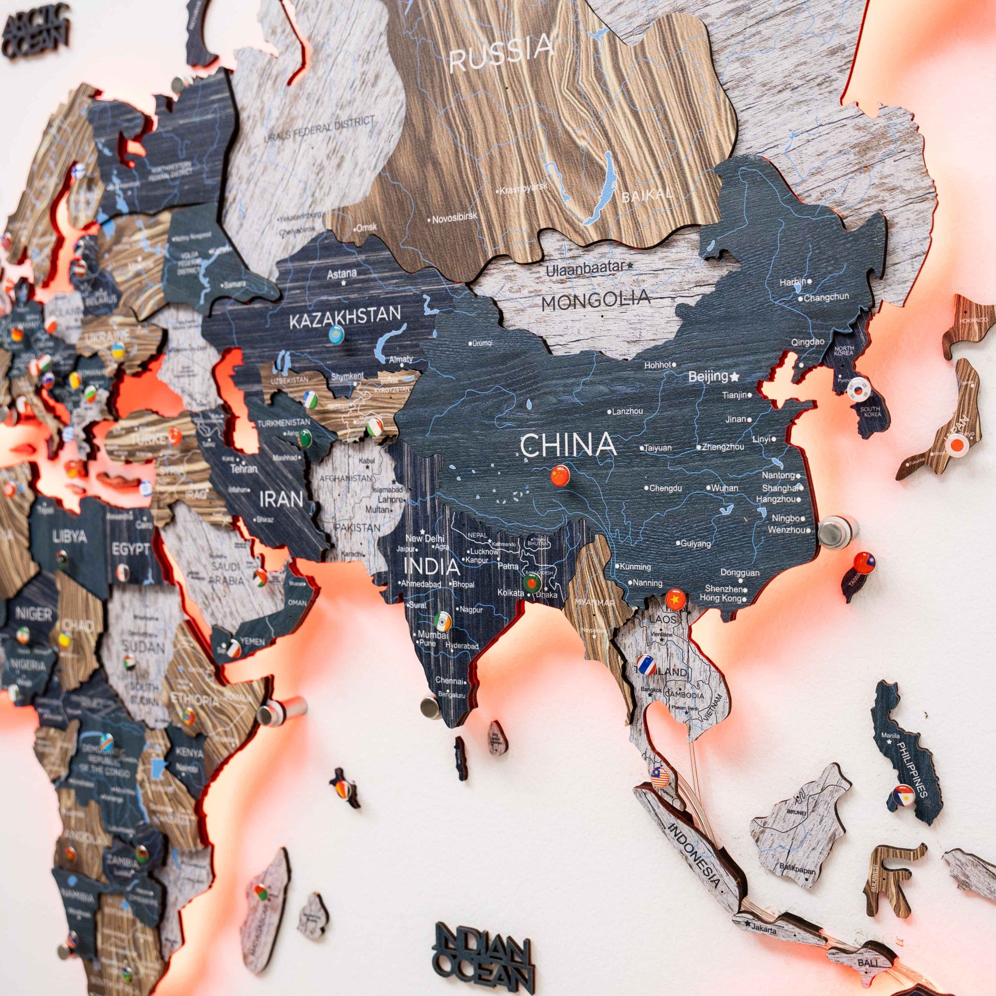 3D LED Mystery Wooden World Map 3.0 Interactive Wall Art
