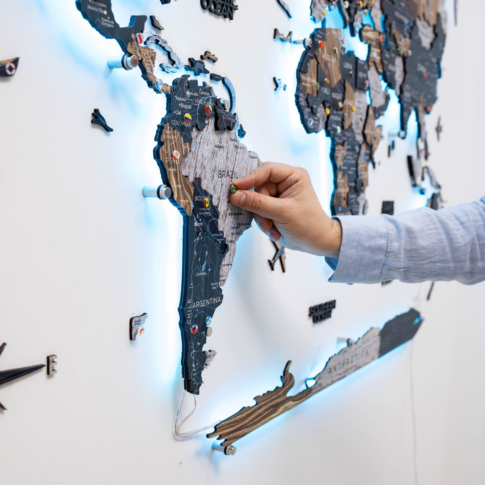 3D LED Mystery Wooden World Map 3.0 Interactive Wall Art