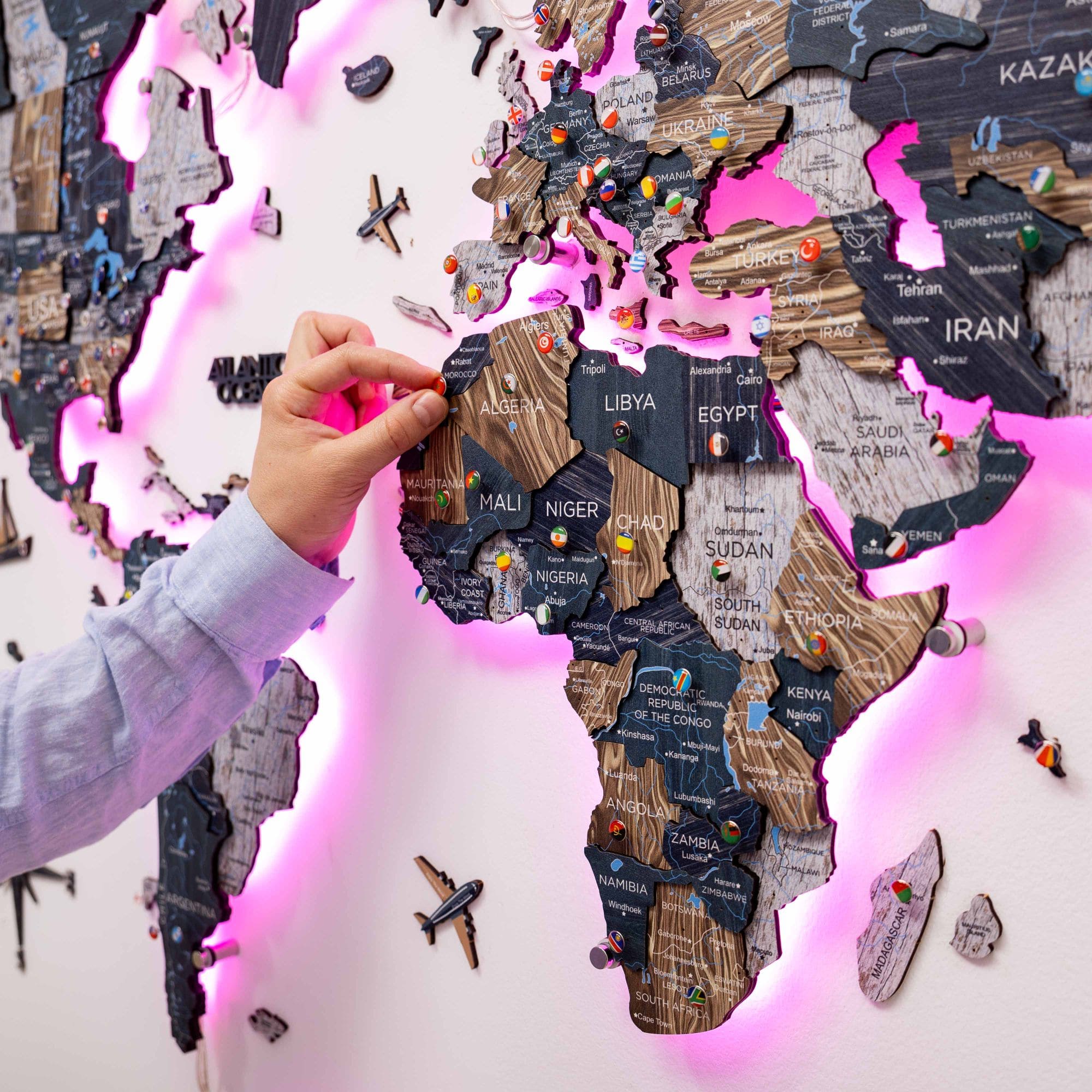 3D LED Mystery Wooden World Map 3.0 Interactive Wall Art