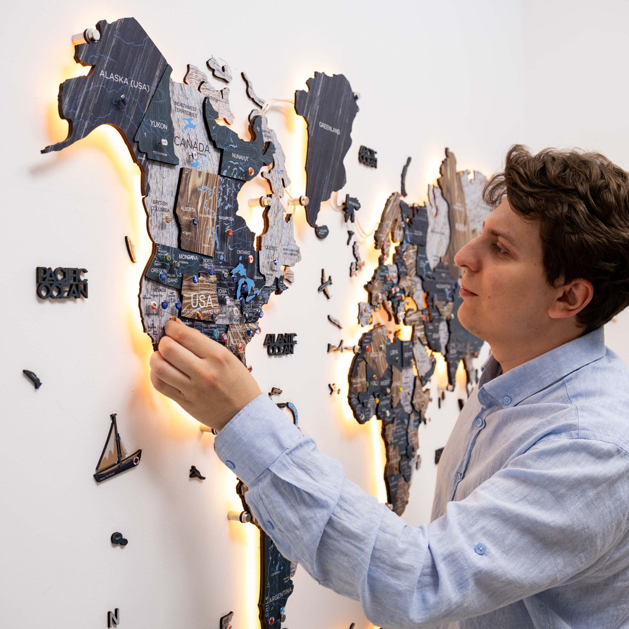 3D LED Mystery Wooden World Map 3.0 Interactive Wall Art