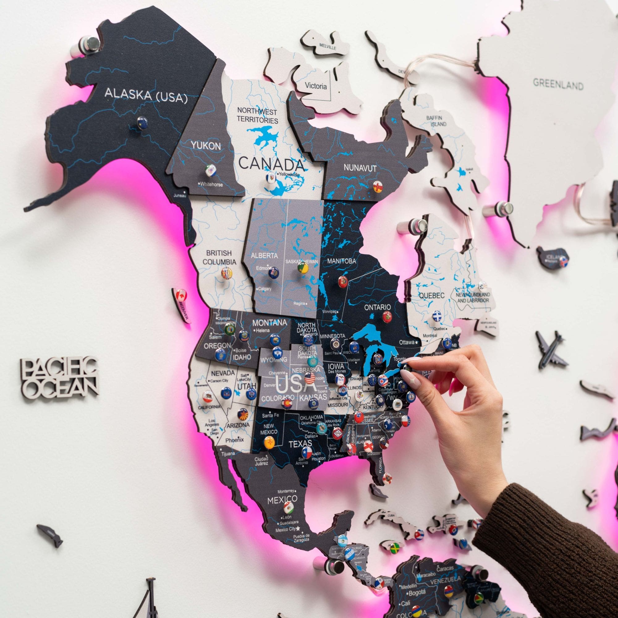 3D LED Wooden World Map Wall Art with Interactive Smart Backlight