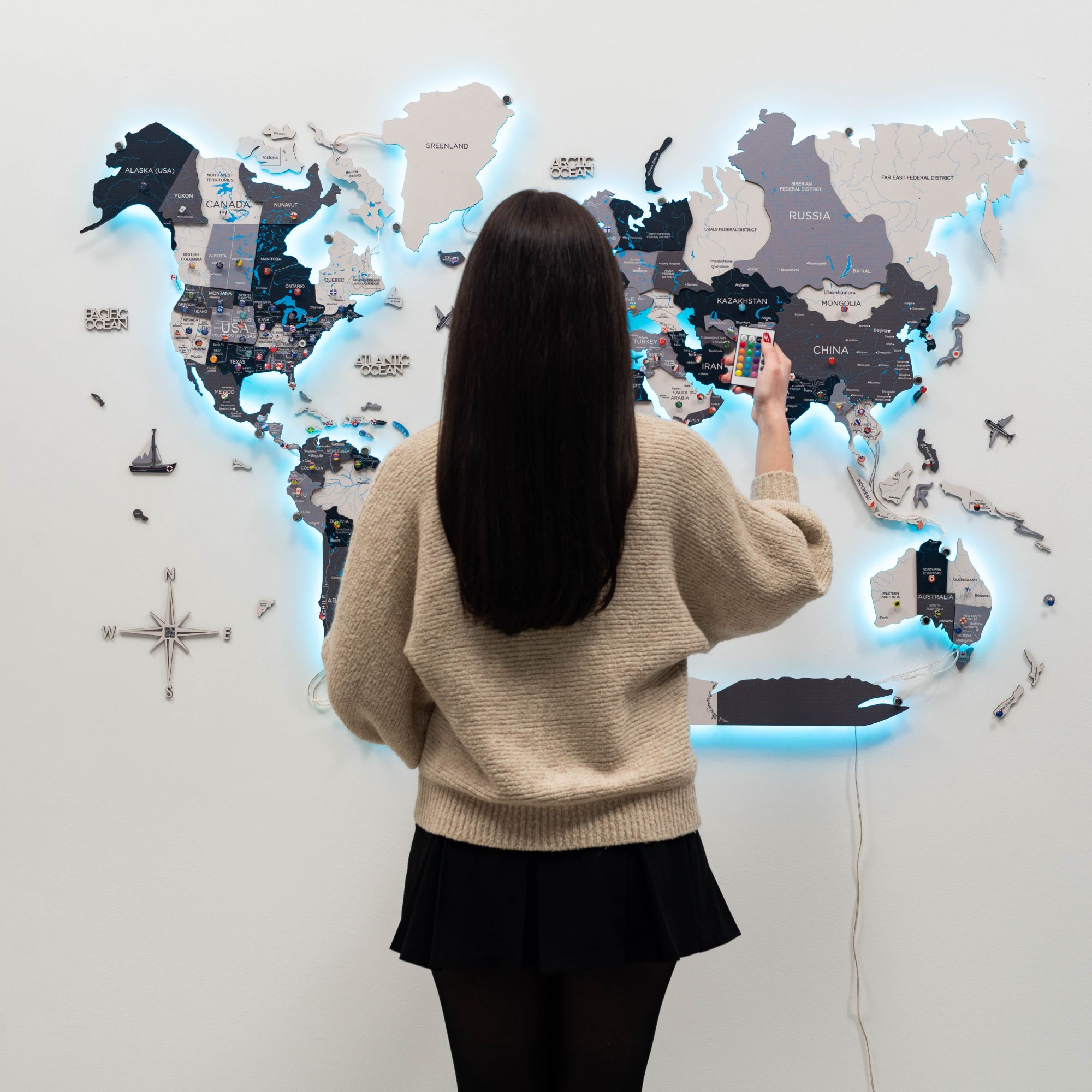 3D LED Wooden World Map Wall Art with Interactive Smart Backlight
