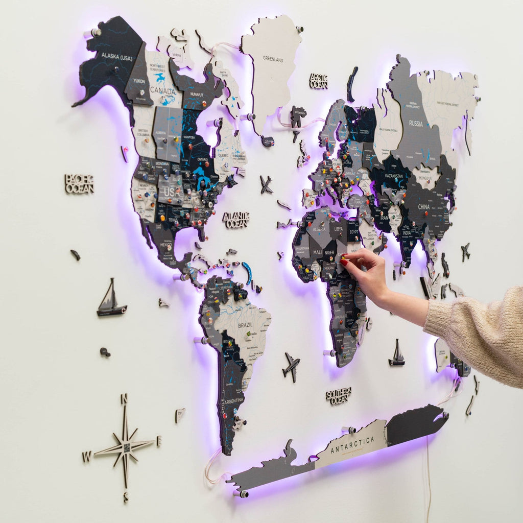 3D LED Wooden World Map Wall Art with Interactive Smart Backlight