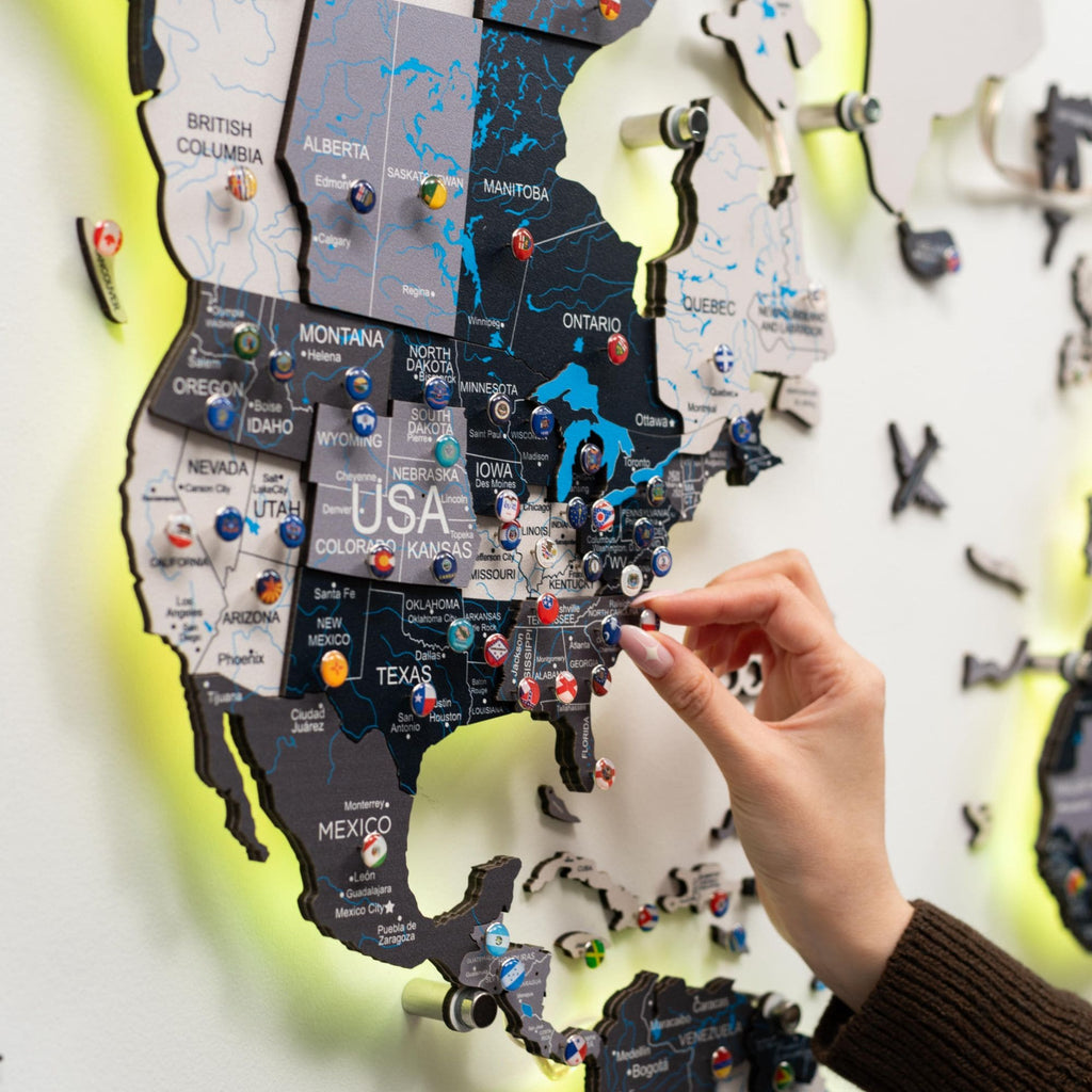 3D LED Wooden World Map Wall Art with Interactive Smart Backlight