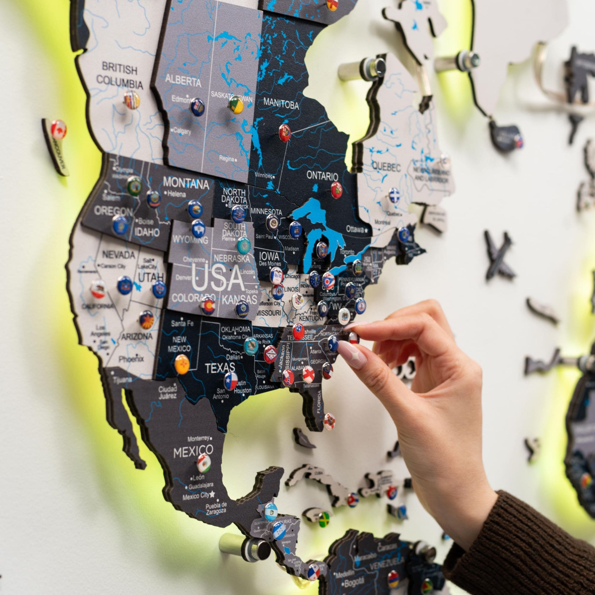 3D LED Wooden World Map Wall Art with Interactive Smart Backlight