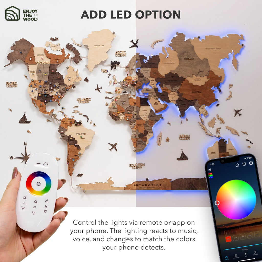 3D LED Wooden World Map 3.0 Multicolor Modern Wall Art