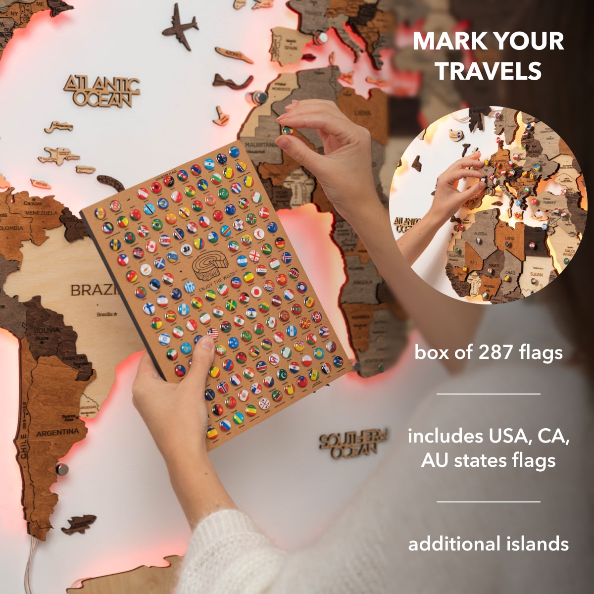 3D LED Wooden World Map 3.0 Multicolor Modern Wall Art