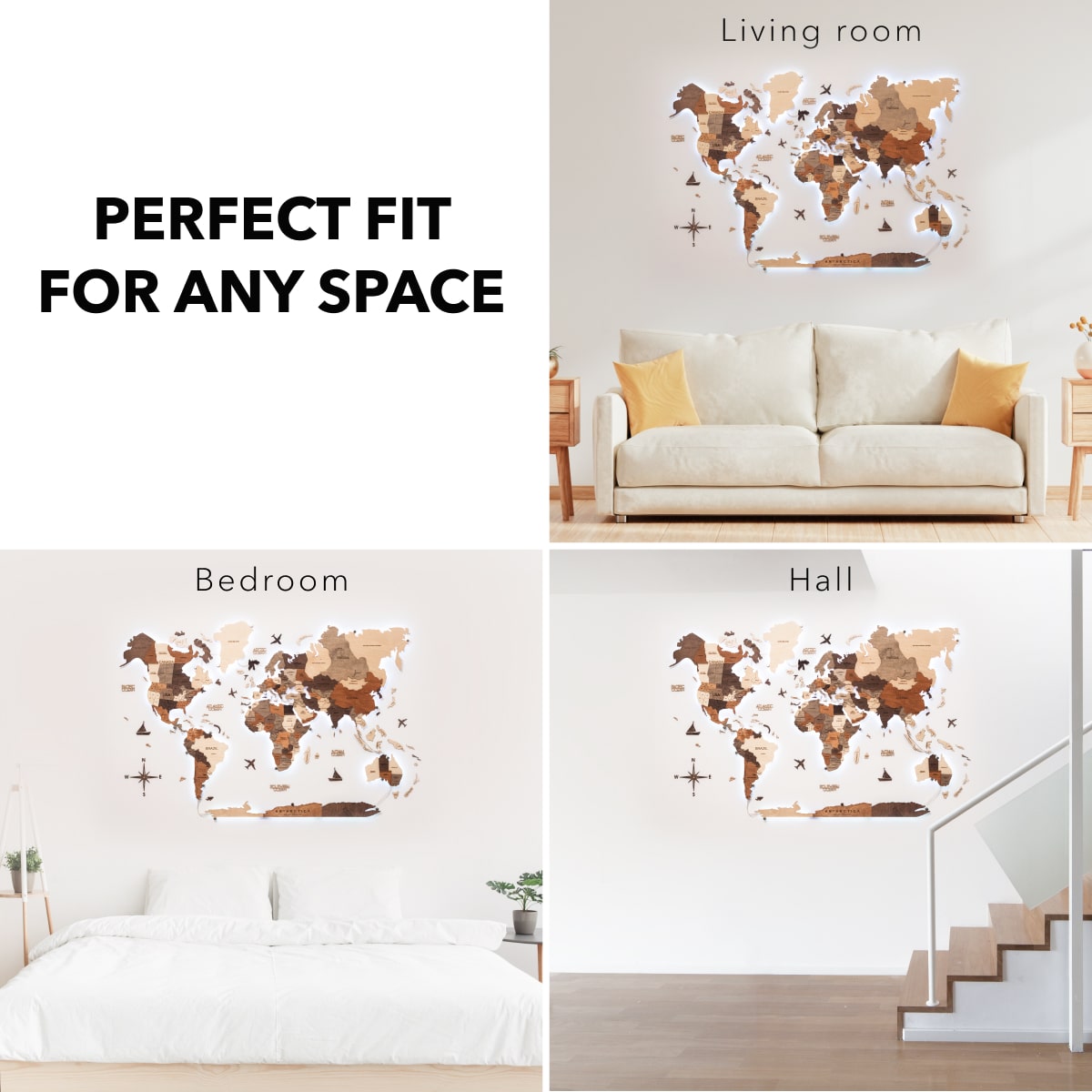 3D LED Wooden World Map 3.0 Multicolor Modern Wall Art