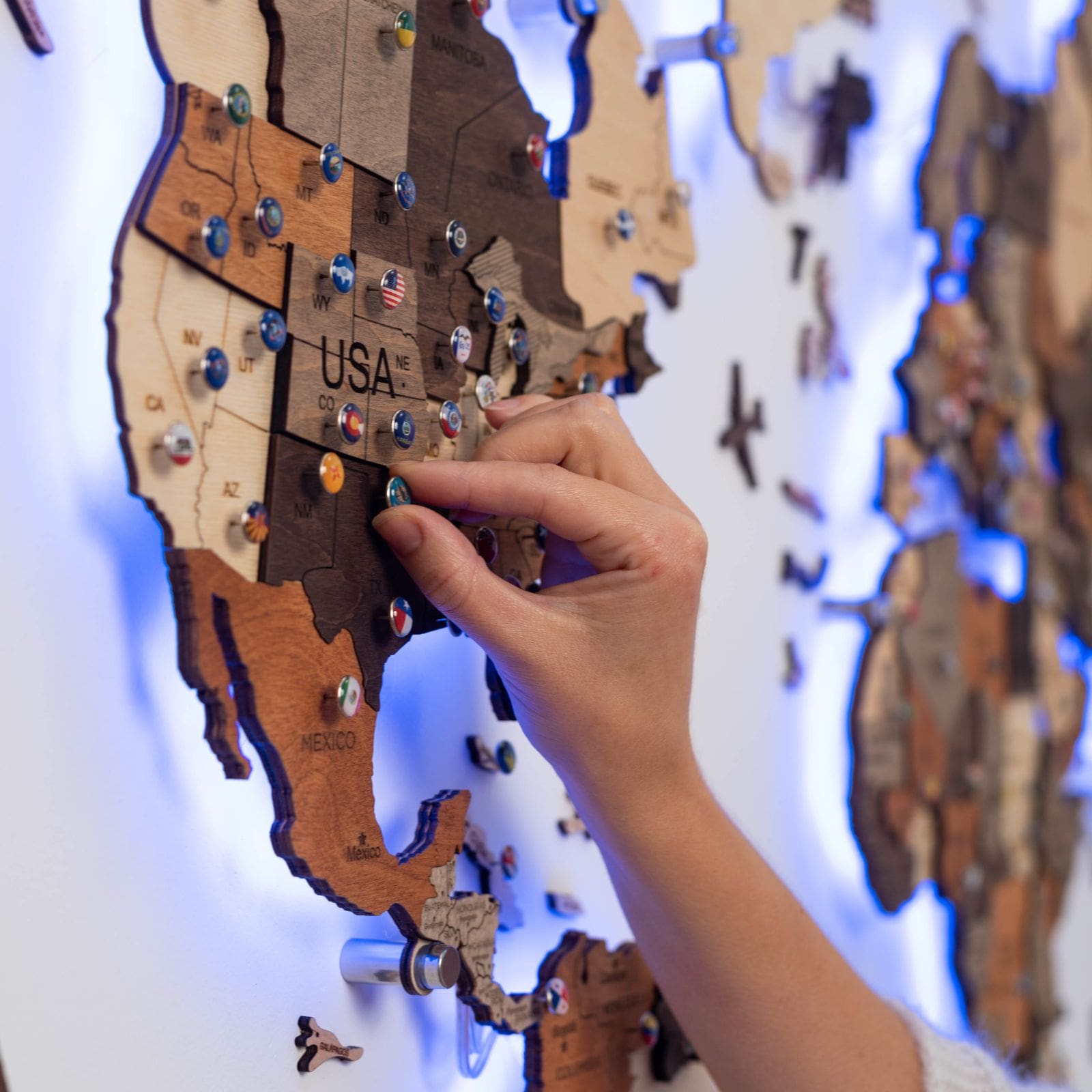 3D LED Wooden World Map 3.0 Multicolor Modern Wall Art