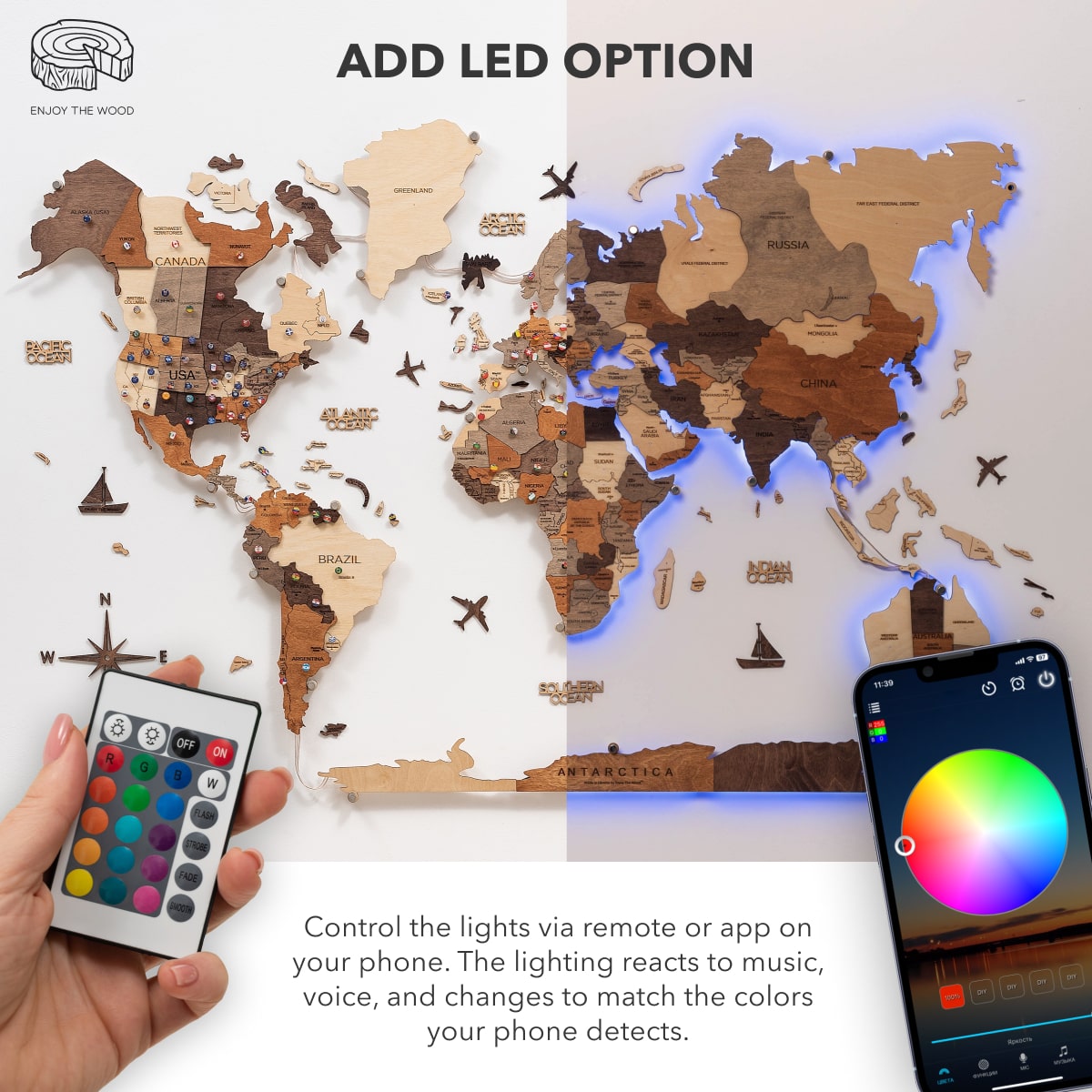 Interactive LED Wooden World Map 3.0 Luminous Wall Art