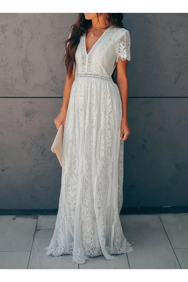 Women's Lace V-Neck Maxi Dress in Peach - Image 14