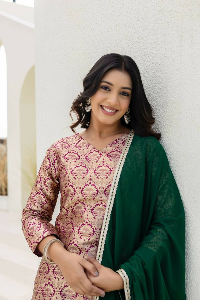 Peach Jacquard Embroidered Sharara Set with Classic Appeal