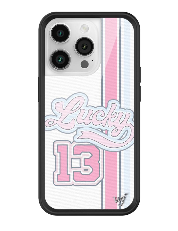 Lucky Girl iPhone Case in Baby Blue and Bubbly Pink with 13 - Image 3