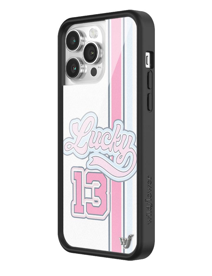 Lucky Girl iPhone Case in Baby Blue and Bubbly Pink with 13 - Image 2
