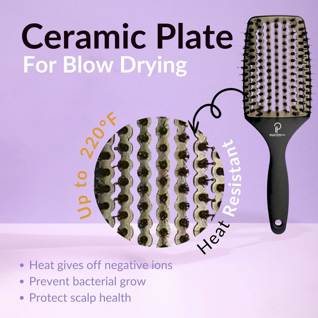 Curved Vented Boar Bristle Detangler Brush for Fast Hair Drying