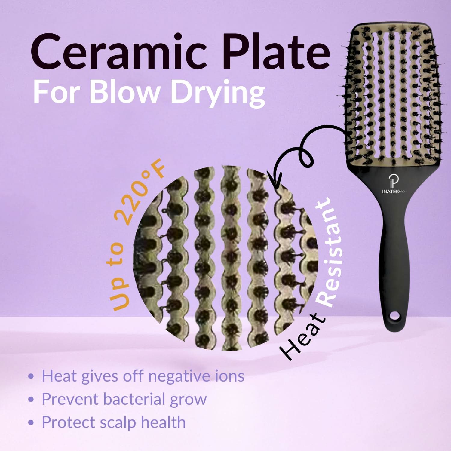 Curved Vented Boar Bristle Detangler Brush for Fast Hair Drying