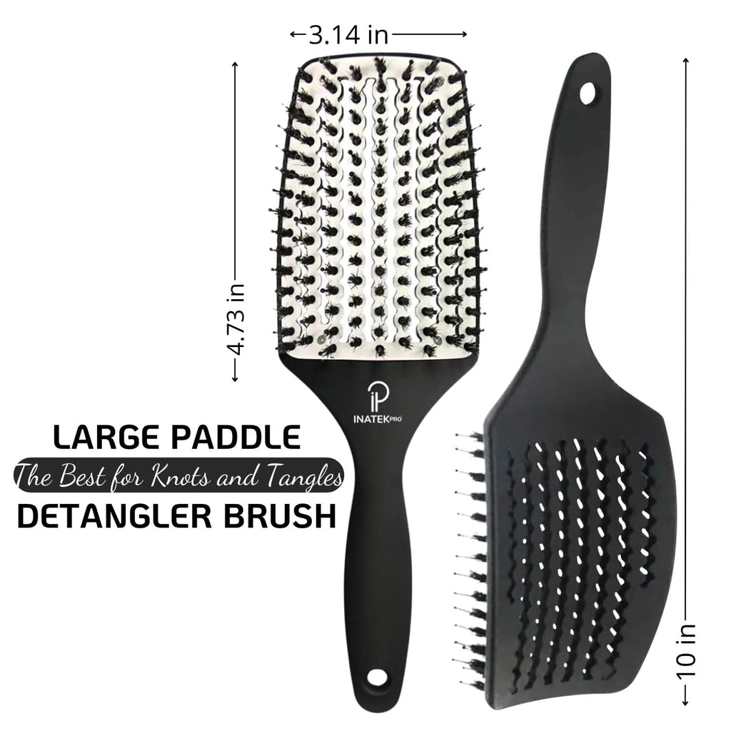Large Curved Vented Boar Bristle Detangler Brush in White