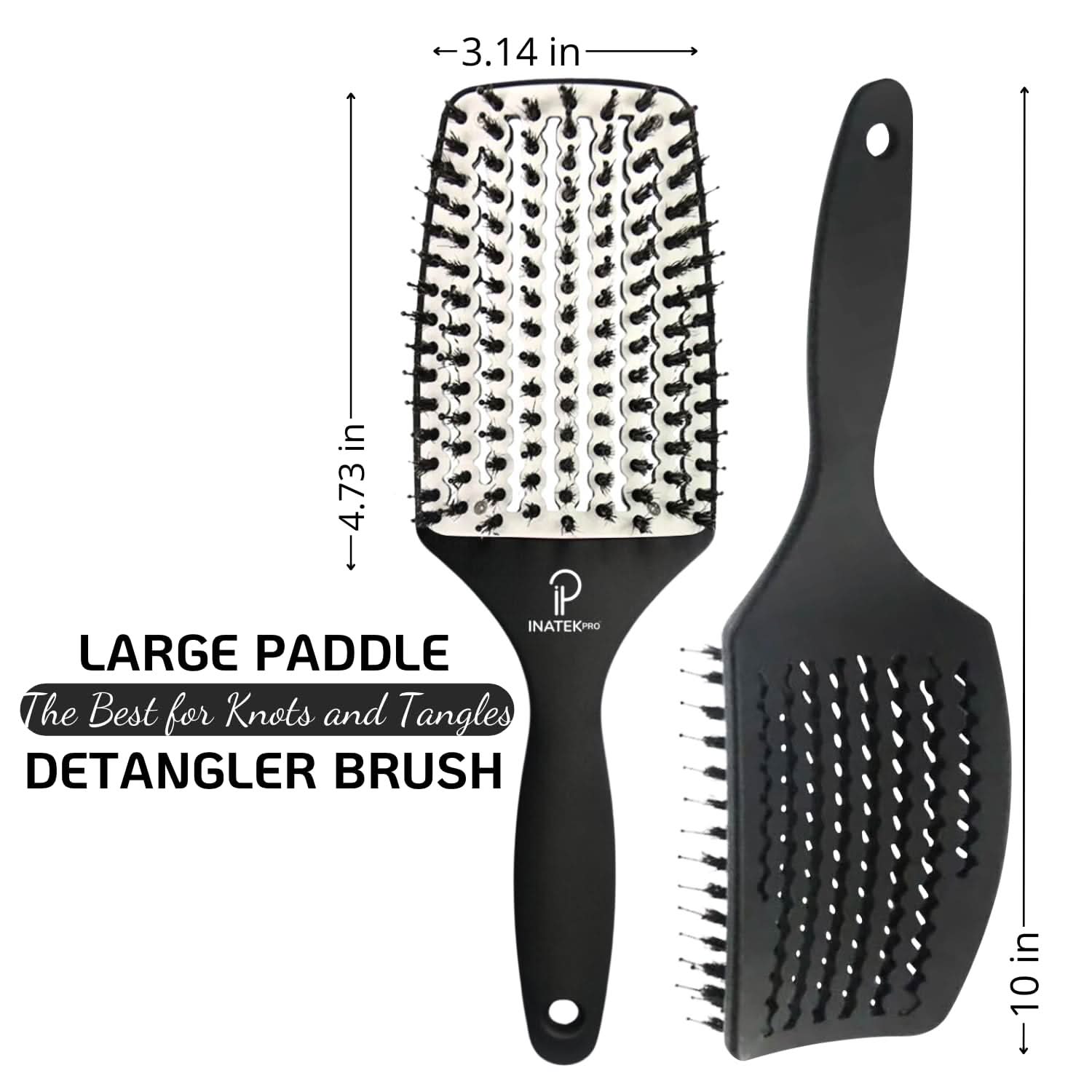 Large Curved Vented Boar Bristle Detangler Brush in White