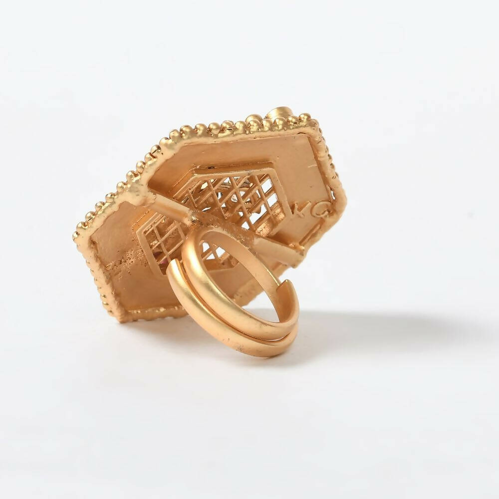 Joharkamal Gold-Plated Stone Studded Adjustable Ring for Women