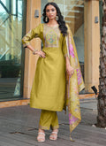 Yellow Cotton Silk Salwar Suit with intricate thread, sequin, and Kodi latkan embroidery