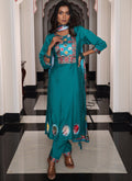 Teal Blue Viscose Shimmer Thread Embroidered Salwar Suit Set