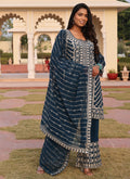 Rama Georgette Salwar Suit with detailed thread and chain stitch embroidery