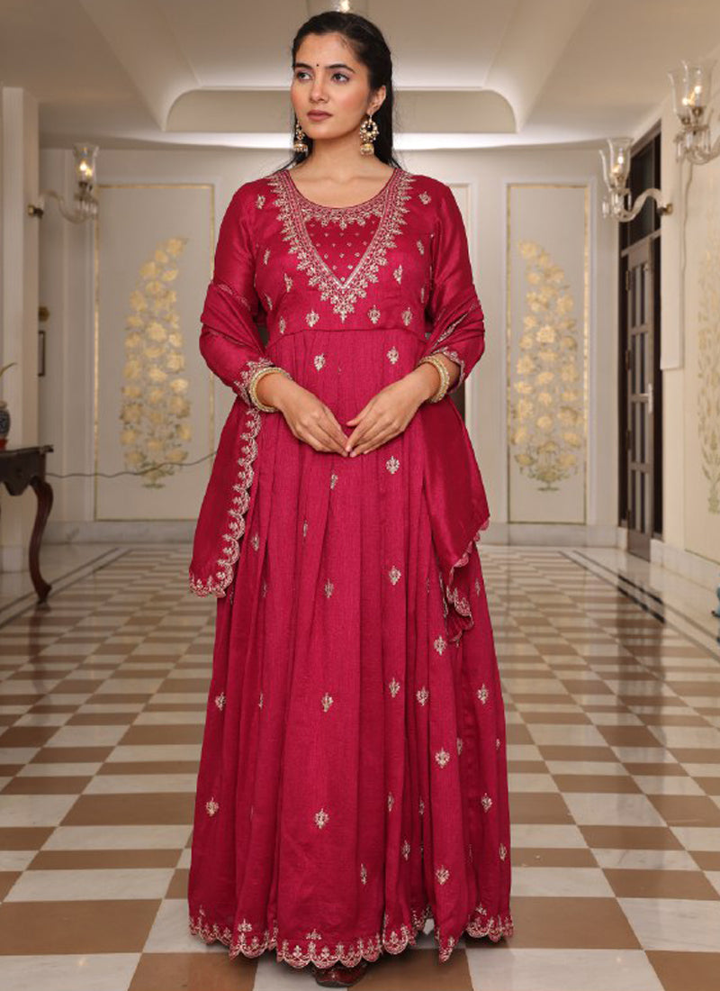 Pink Soft Silk Designer Suit Set with Thread and Sequins Embroidery