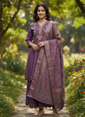 Purple Cotton Silk designer palazzo suit with sequins, thread embroidery, and handwork detailing.
