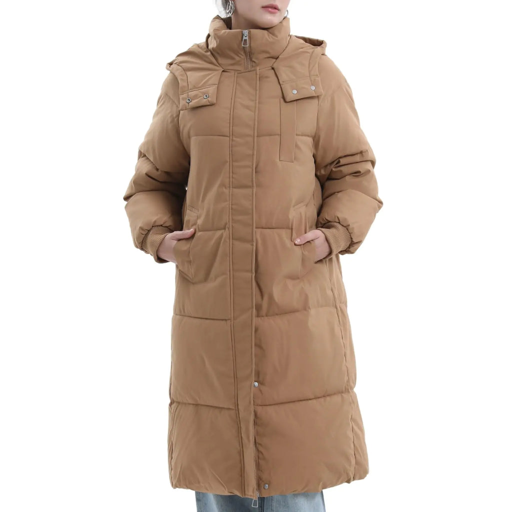 PUFFIT Long Puffer Jacket for Women2024 Thickened Winter Coat Hooded with Deep Pockets Ladies Warm Winter Jacket