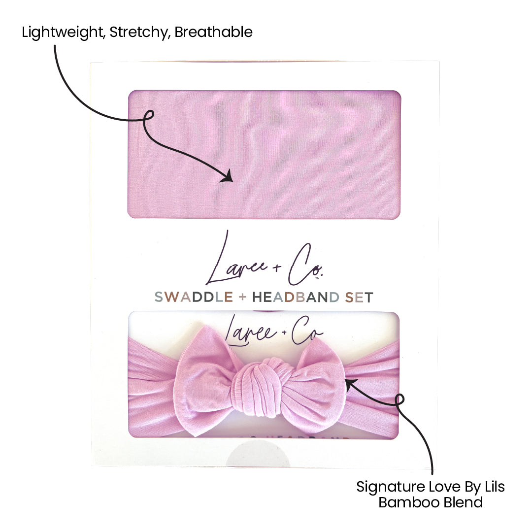 Lillian Pink Bamboo Swaddle + Headband Set