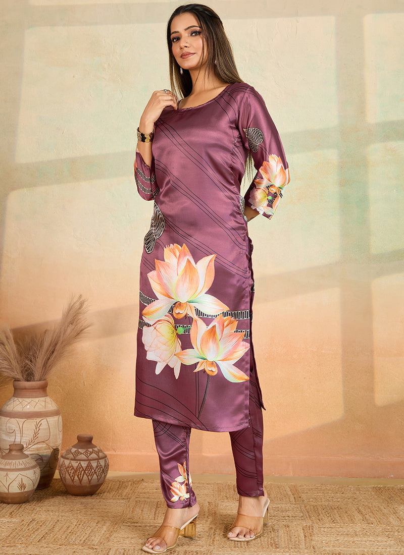 Onion Pink Printed Cotton Rayon Kurta Pant Set
