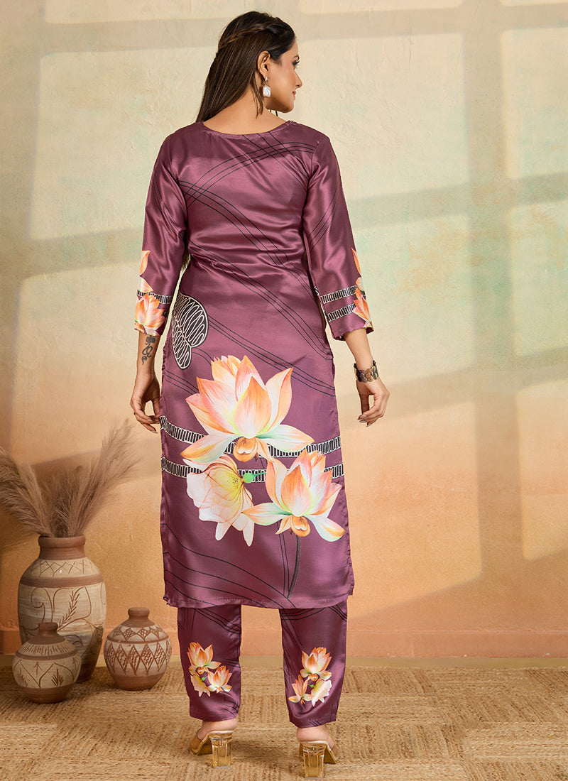 Onion Pink Printed Cotton Rayon Kurta Pant Set