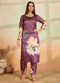 An elegant Onion Pink printed kurta pant set made from soft cotton rayon.