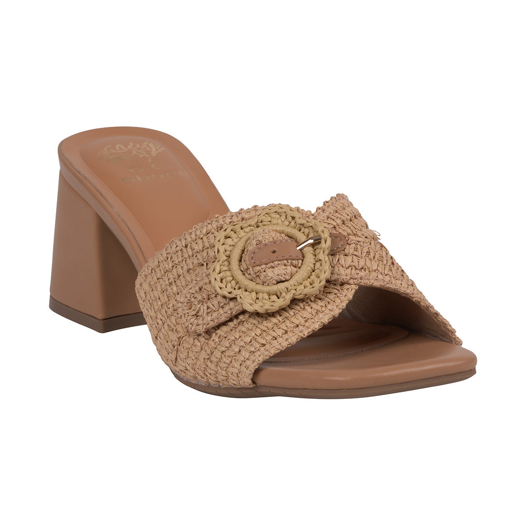Women's Liza Natural woven heeled sandals with statement buckle and block heel