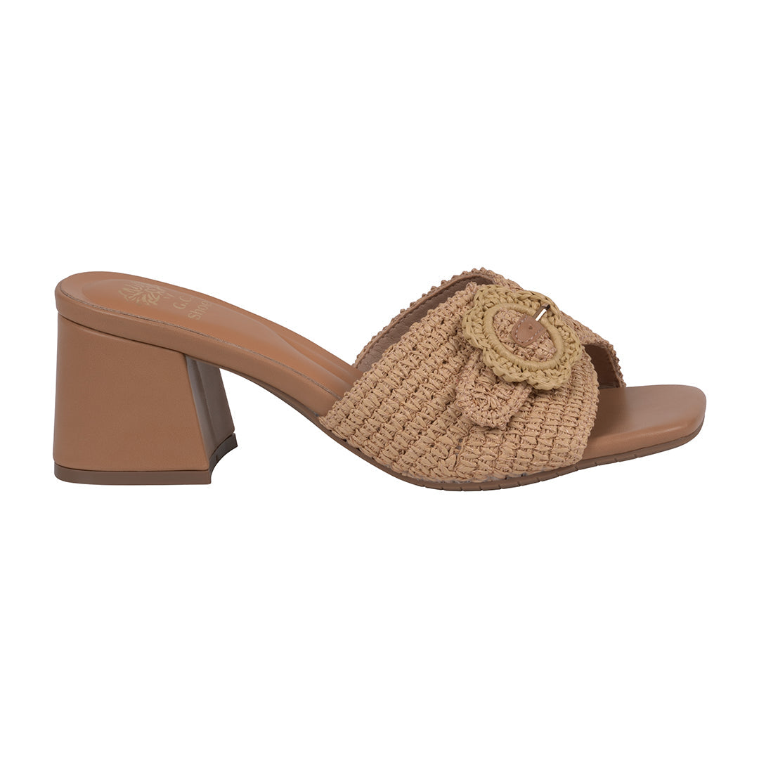 Women's Liza Natural Woven Heeled Sandals, Beige & Tan Block Heel