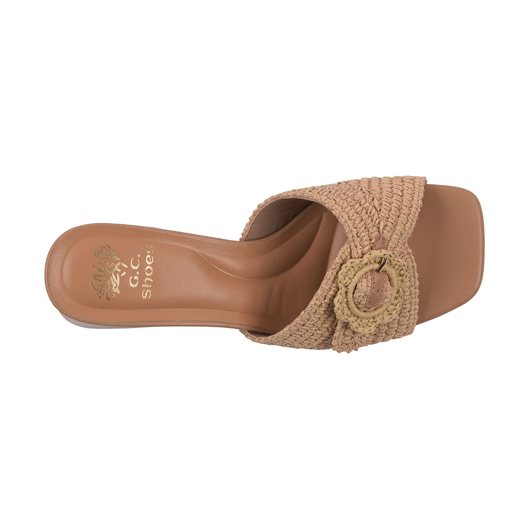 Women's Liza Natural Woven Heeled Sandals, Beige & Tan Block Heel