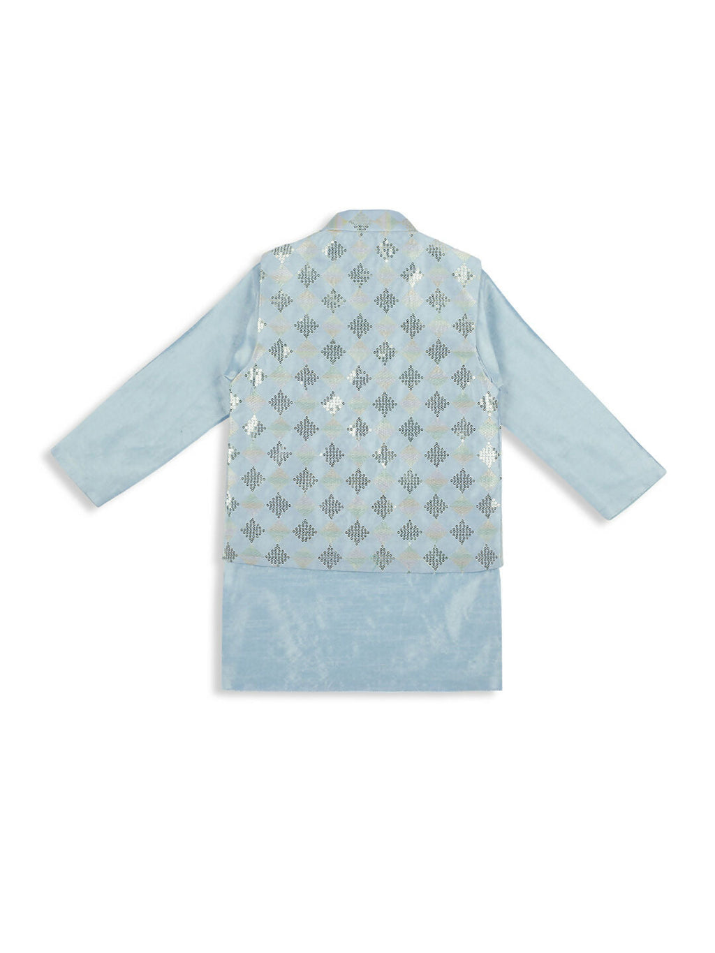 Kids Sky Blue Kurta Pyjama Set with Tikli Nehru Jacket